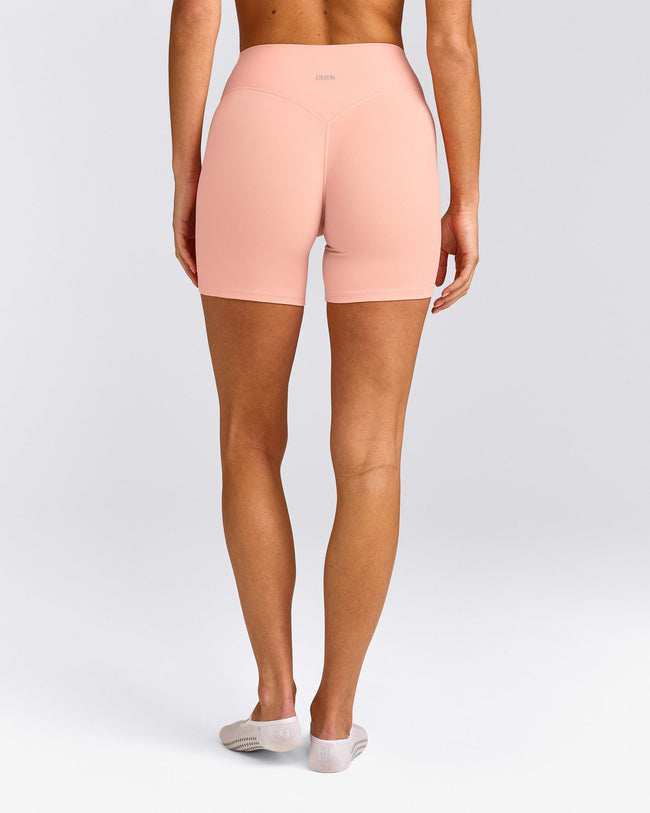 SoftMotion™ High Waisted Shorts 6" with Grey Logo | Peach Orange