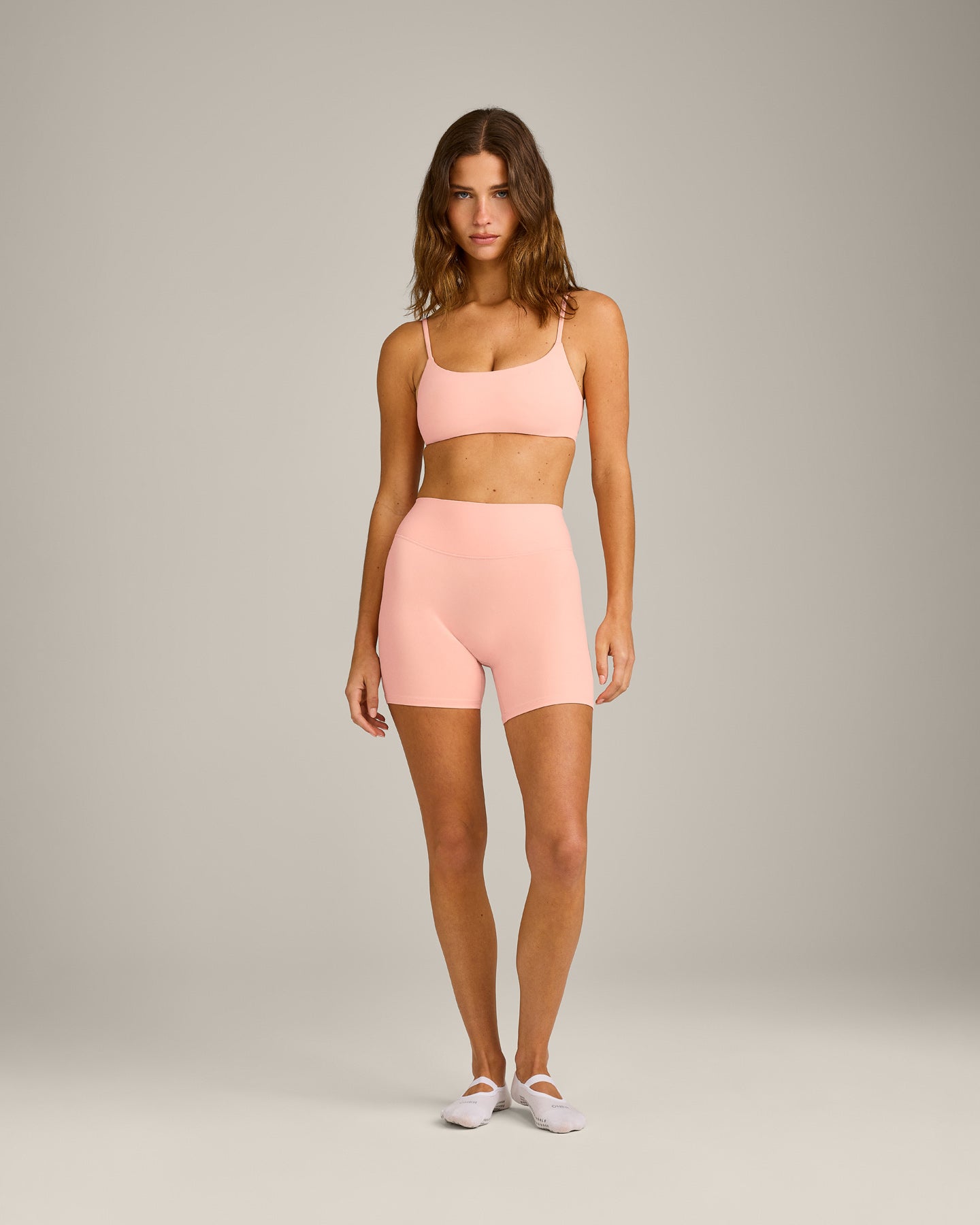 SoftMotion™ High Waisted Shorts 6" with Grey Logo | Peach Orange