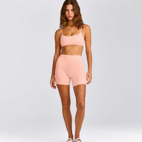 SoftMotion™ High Waisted Shorts 6" with Grey Logo | Peach Orange