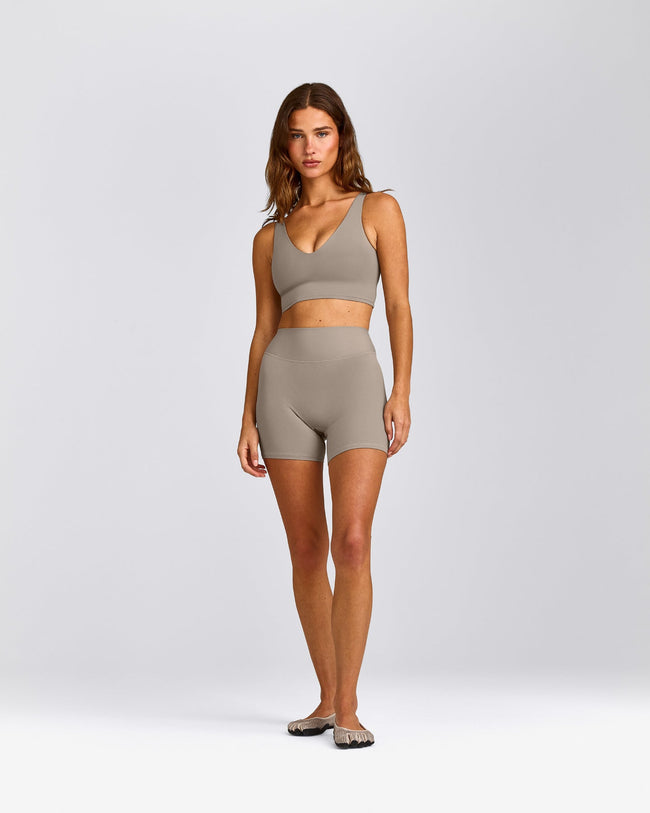 SoftMotion™ Longline Sports Bra with White Logo | Warm Sand