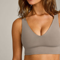 SoftMotion™ Longline Sports Bra with White Logo | Warm Sand