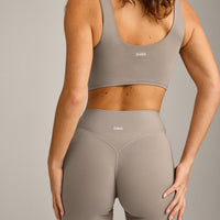 SoftMotion™ Longline Sports Bra with White Logo | Warm Sand
