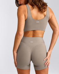 SoftMotion™ Longline Sports Bra with White Logo | Warm Sand