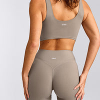 SoftMotion™ Longline Sports Bra with White Logo | Warm Sand