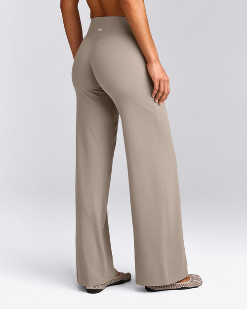 SoftMotion™ Straight Leg Trousers with White Logo | Warm Sand