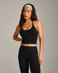 SoftMotion™ Strappy Halter Neck Mid Vest with Built in Bra Shelf with Grey Logo | Black