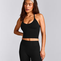 SoftMotion™ Strappy Halter Neck Mid Vest with Built in Bra Shelf with Grey Logo | Black