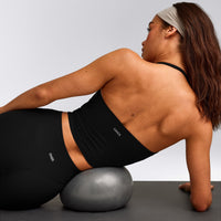 SoftMotion™ Strappy Halter Neck Mid Vest with Built in Bra Shelf with Grey Logo | Black