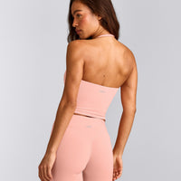 SoftMotion™ Strappy Halter Neck Mid Vest with Built in Bra Shelf with Grey Logo | Peach Orange