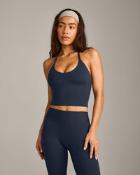 SoftMotion™ Strappy Halter Neck Mid Vest with Built in Bra Shelf with Grey Logo | True Blue