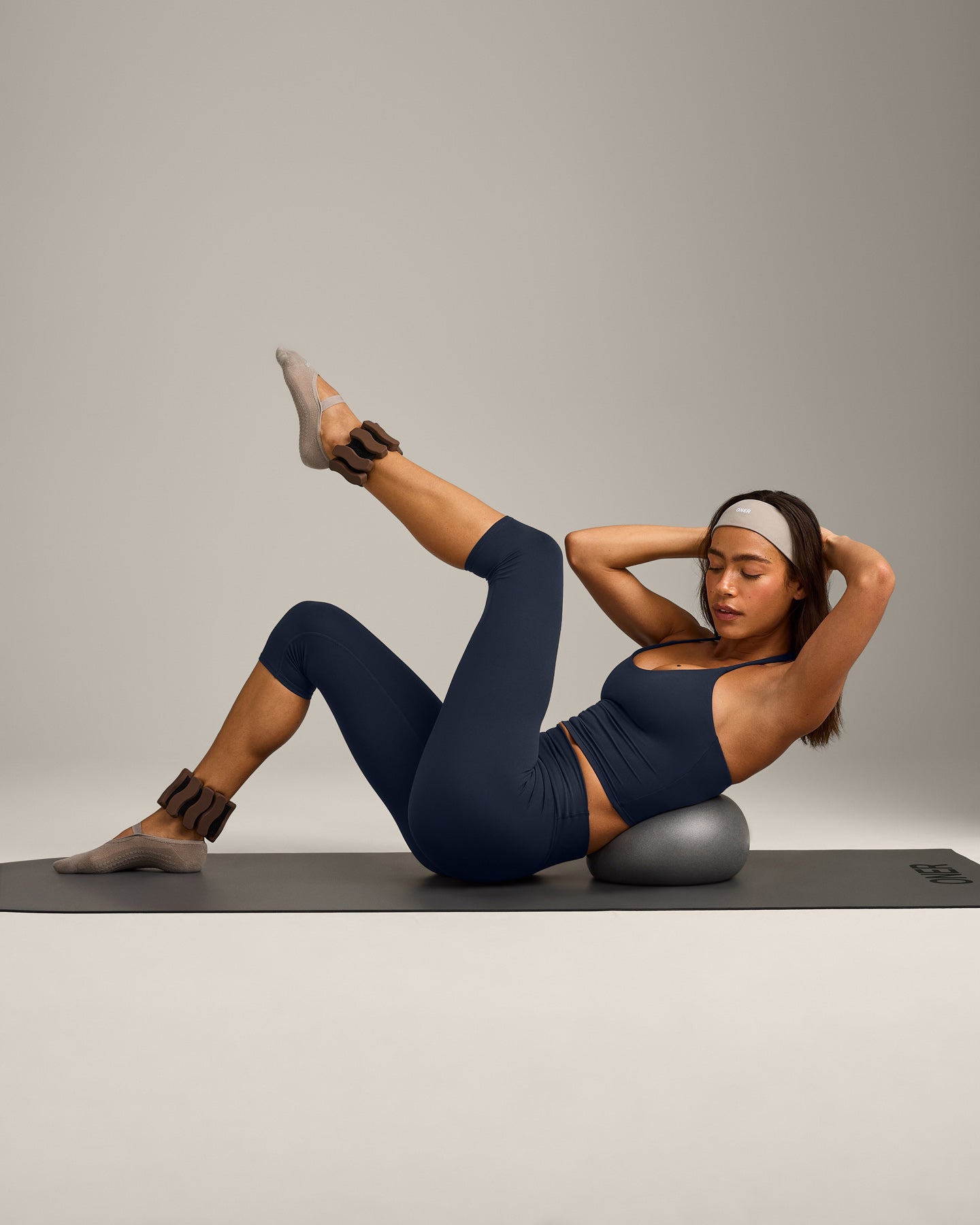 SoftMotion™ Strappy Halter Neck Mid Vest with Built in Bra Shelf with Grey Logo | True Blue