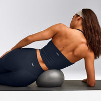 SoftMotion™ Strappy Halter Neck Mid Vest with Built in Bra Shelf with Grey Logo | True Blue