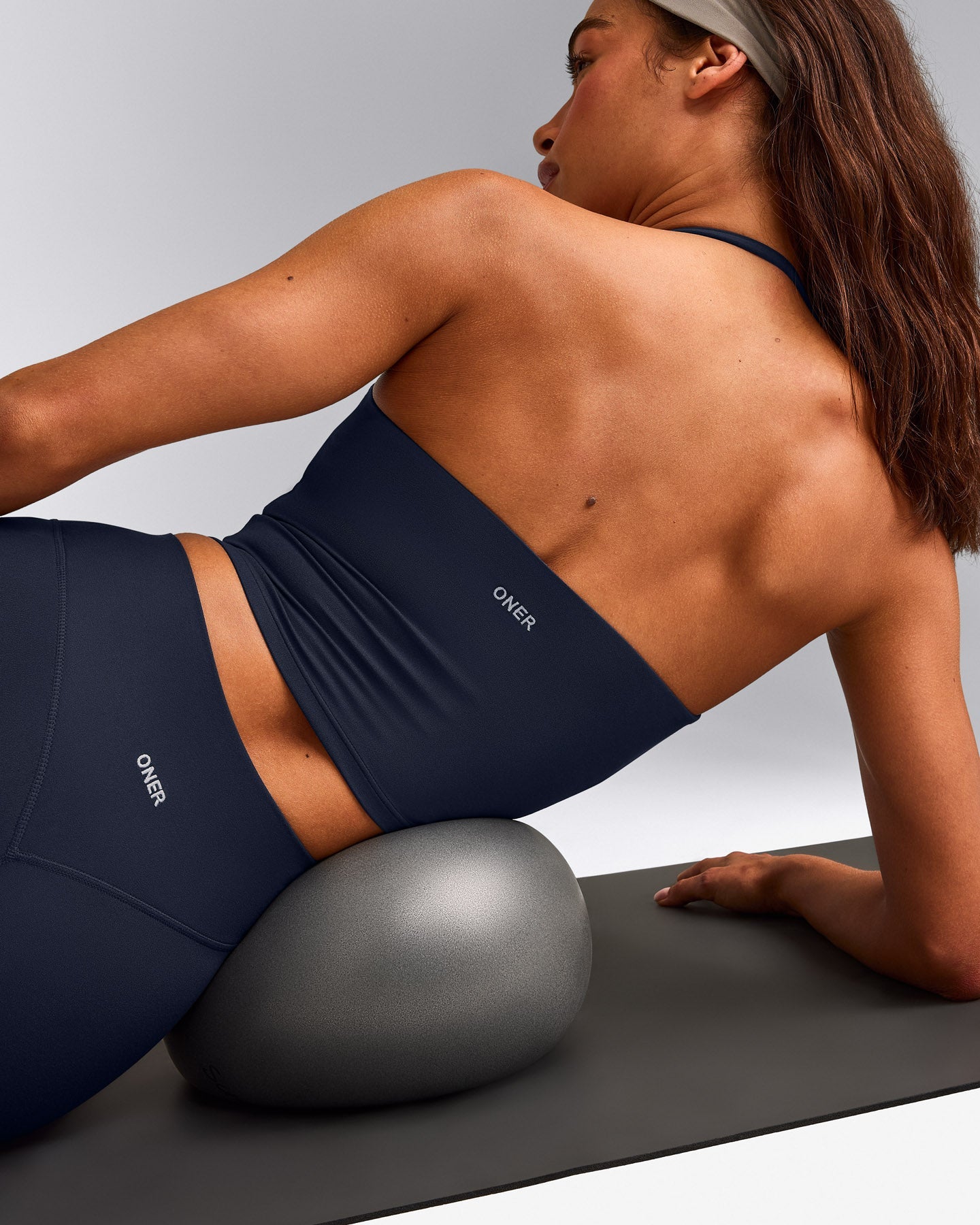 SoftMotion™ Strappy Halter Neck Mid Vest with Built in Bra Shelf with Grey Logo | True Blue