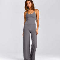 SoftMotion™ Strappy Halter Neck Vest with Built in Bra Shelf with Grey Logo | Ash Grey