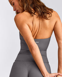 SoftMotion™ Strappy Halter Neck Vest with Built in Bra Shelf with Grey Logo | Ash Grey
