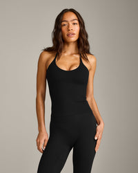 SoftMotion™ Strappy Halter Neck Vest with Built in Bra Shelf with Grey Logo | Black