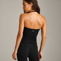 SoftMotion™ Strappy Halter Neck Vest with Built in Bra Shelf with Grey Logo | Black