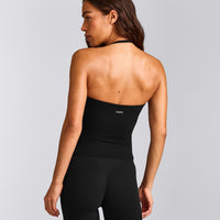 SoftMotion™ Strappy Halter Neck Vest with Built in Bra Shelf with Grey Logo | Black