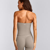 SoftMotion™ Strappy Halter Neck Vest with Built in Bra Shelf with White Logo | Warm Sand
