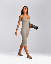 SoftMotion™ Strappy Halter Neck Vest with Built in Bra Shelf with White Logo | Warm Sand