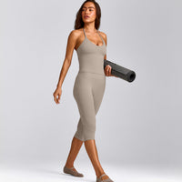 SoftMotion™ Strappy Halter Neck Vest with Built in Bra Shelf with White Logo | Warm Sand
