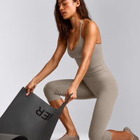 SoftMotion™ Strappy Halter Neck Vest with Built in Bra Shelf with White Logo | Warm Sand