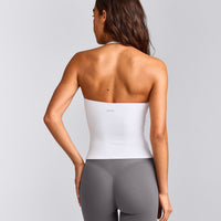 SoftMotion™ Strappy Halter Neck Vest with Built in Bra Shelf with Grey Logo | White