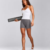 SoftMotion™ Strappy Halter Neck Vest with Built in Bra Shelf with Grey Logo | White
