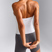 SoftMotion™ Strappy Halter Neck Vest with Built in Bra Shelf with Grey Logo | White