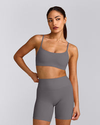 SoftMotion™ Strappy Sports Bra with Grey Logo | Ash Grey