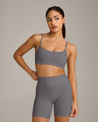 SoftMotion™ Strappy Sports Bra with Grey Logo | Ash Grey