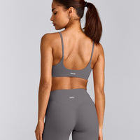 SoftMotion™ Strappy Sports Bra with Grey Logo | Ash Grey