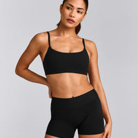 SoftMotion™ Strappy Sports Bra with Grey Logo | Black