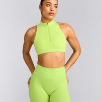 EasyLift™ Zip High Neck Sports Bra with Grey Logo | Citrus Green