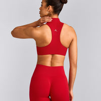 EasyLift™ Zip High Neck Sports Bra with Grey Logo | Fiery Red