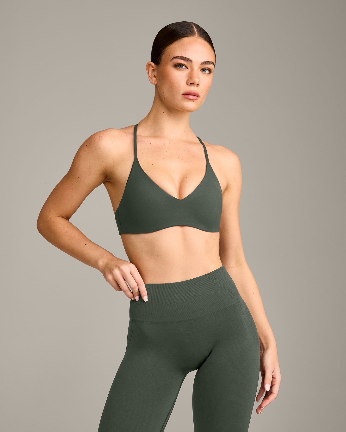 EasyLift™ Ultra Minimal Bralette with Grey Logo | Dark Khaki