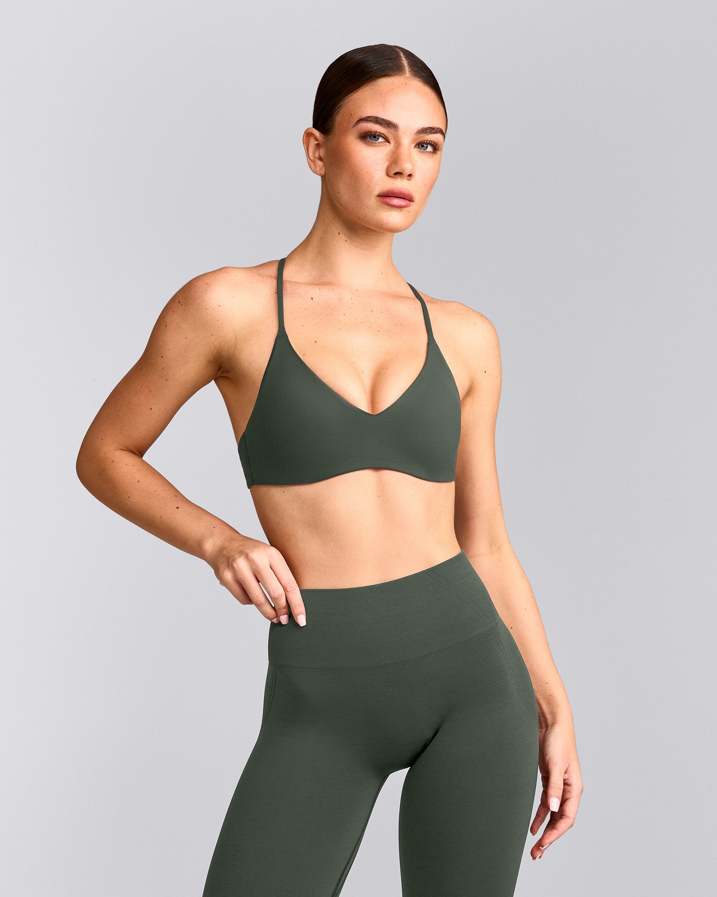 EasyLift™ Ultra Minimal Bralette with Grey Logo | Dark Khaki