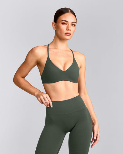 EasyLift™ Ultra Minimal Bralette with Grey Logo | Dark Khaki
