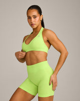 EffortlessLift™ Seamless Halter Neck Sports Bra with Grey Logo | Citrus Green