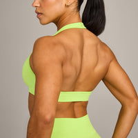 EffortlessLift™ Seamless Halter Neck Sports Bra with Grey Logo | Citrus Green