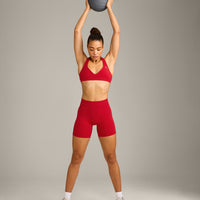 EffortlessLift™ Seamless Halter Neck Sports Bra with Grey Logo | Fiery Red