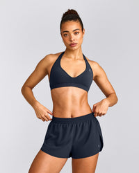 EffortlessLift™ Seamless Halter Neck Sports Bra with Grey Logo | True Blue