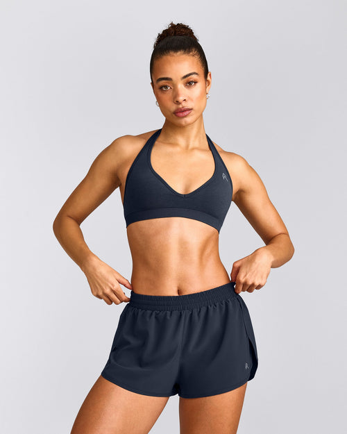 EffortlessLift™ Seamless Halter Neck Sports Bra with Gray Logo | True Blue