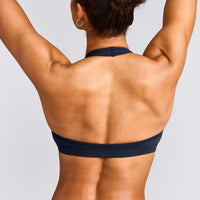 EffortlessLift™ Seamless Halter Neck Sports Bra with Grey Logo | True Blue