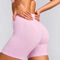 EffortlessLift™ Seamless Shorts with Grey Logo | Chalk Pink
