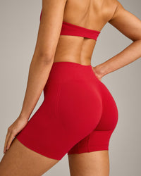 EffortlessLift™ Seamless Shorts with Grey Logo | Fiery Red