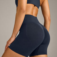 EffortlessLift™ Seamless Shorts with Grey Logo | True Blue