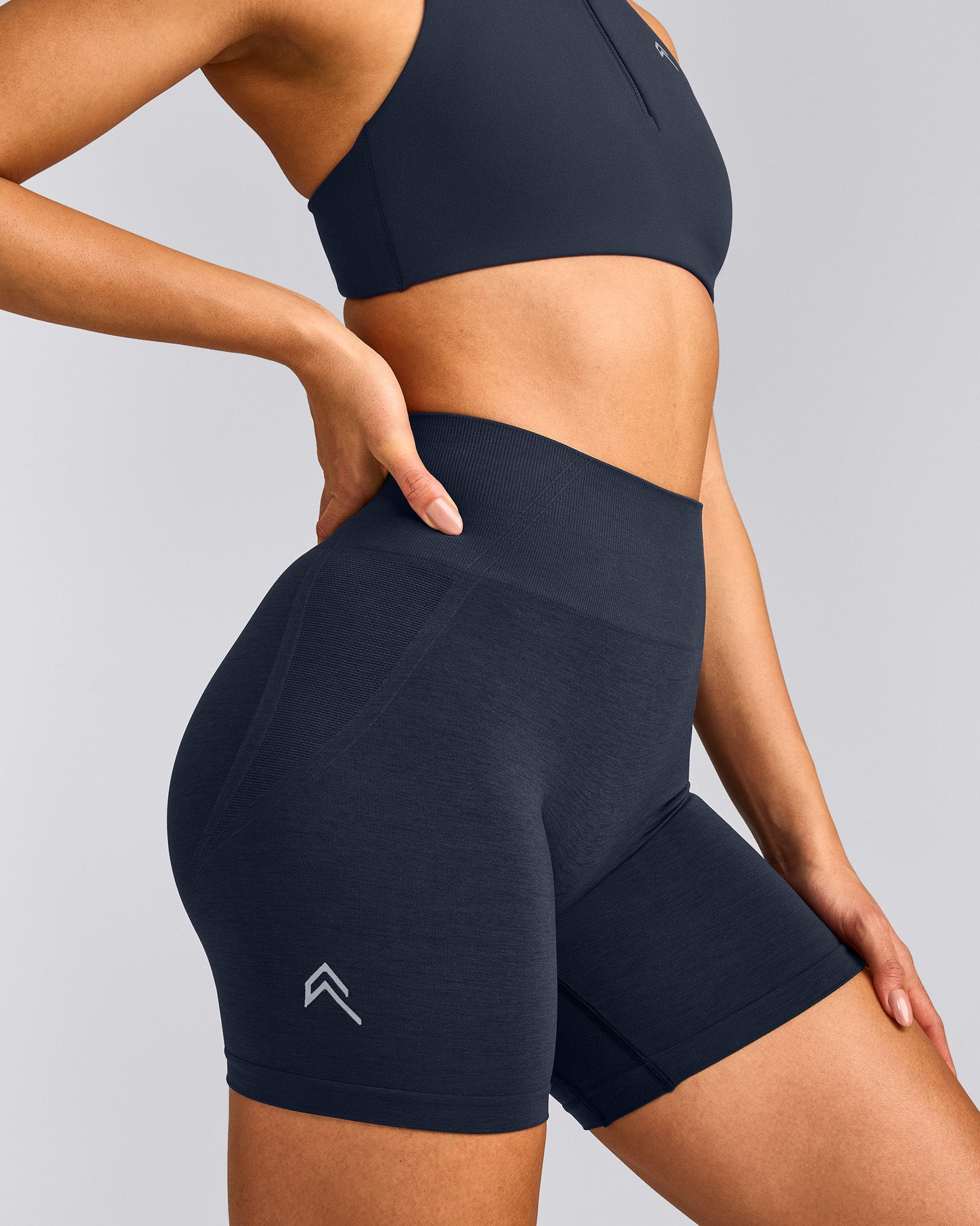 EffortlessLift™ Seamless Shorts with Grey Logo | True Blue
