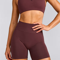EffortlessLift™ Seamless Shorts with Grey Logo | Velvet Mocha