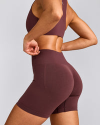 EffortlessLift™ Seamless Shorts with Grey Logo | Velvet Mocha